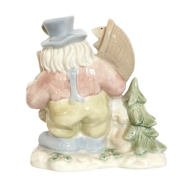 Santa Figurine W Fish In Bag Blue Top Hat Porcelain Pastel Color Christmas Decor - Picture 3 of 8